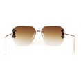 thumbnail image 2 of Rimless Foliage Flower Jewel Trim Rectangle Chic Sunglasses Gold Brown, 2 of 4