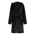 thumbnail image 2 of Womens Plush Fleece Bathrobe with Eye Mask Warm Fleece Hooded Robes Soft Knee Length Spa Robe Fuzzy Sleepwear Pockets Black, S, 2 of 7