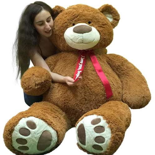 Personalized 5 Foot Very Big Smiling Teddy Bear Five Feet Tall Cookie Dough Brown Color with Bigfoot Paws Giant Stuffed Animal Bear