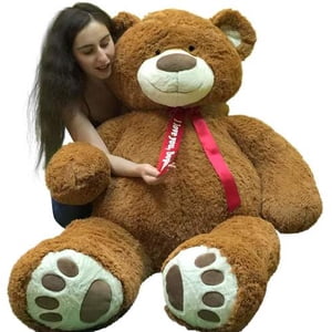 Personalized 5 Foot Very Big Smiling Teddy Bear Five Feet Tall Cookie Dough Brown Color with Bigfoot Paws Giant Stuffed Animal Bear