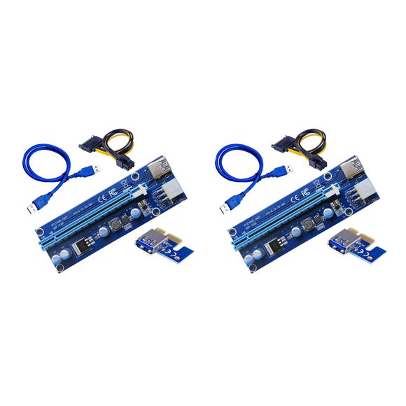 Transemion 2021 PCI-E Riser 6-pin with LED Lights Crypto Mining Card 1x TO 16x PCI-E RISER Blue 1M 2Set