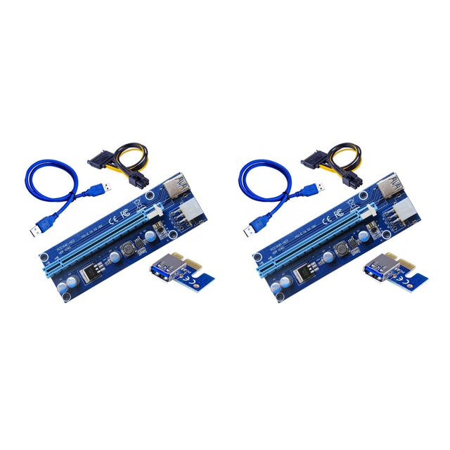 Transemion 2021 PCI-E Riser 6-pin with LED Lights Crypto Mining Card 1x TO 16x PCI-E RISER Blue 1M 2Set