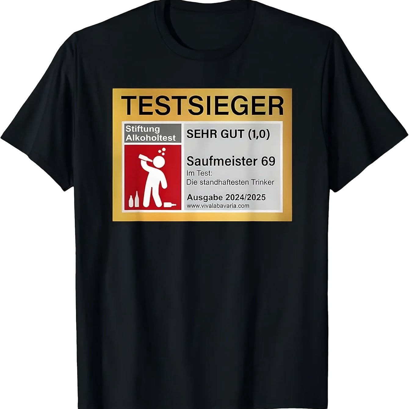 Test Winner Stiftung Alcohol Test T-Shirt, Black.