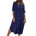 thumbnail image 2 of Robe d'Été pour Femmes 2024 Mode Grande Taille Manches Mi-Longues Col en V Bouton Robe Colorée Robe Longue Rabais de 50 % Liquidation!, 2 of 6