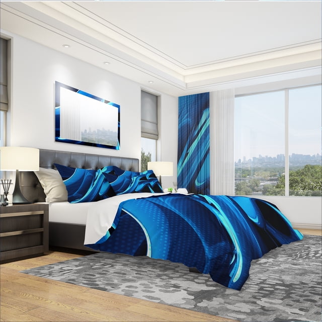 Designart Ensemble de Literie Moderne et Contemporain 'Liquid Blue Abstract' - Housse de Couette et Shams