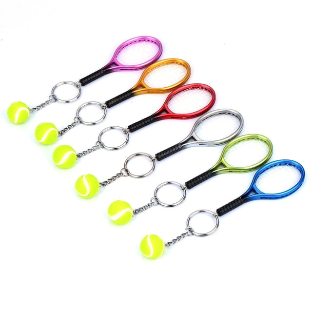 6pcs Mini Tennis Racket with Ball Keychain Resin Tennis Racket