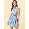 thumbnail image 2 of INSPIRE CHIC Robe Sans Manches Ceinturée au-Dessus du Genou à Demi-Patte de Boutonnage Imprimée pour Femme Bleu-Rose Floral m, 2 of 6