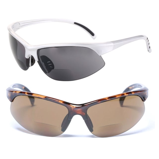 2 Paires de Lunettes de Soleil Sport Enveloppantes Unisexes Bifocales - Lunettes de Lecture d'Extérieur