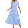 thumbnail image 1 of HXWCHs Robe à Capuche pour Femme, Fluide, Col en V, Taille à Nouer, Robe d'Été Décontractée, Confortable, Plage, Évasée, Maxi pour la Saison du Printemps, Bleu, M, 1 of 7