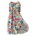 thumbnail image 1 of Pisexur Robe d'Automne pour Femme 2024 Mode Robe de Retour à la Maison à Imprimé Floral Manches Courtes Col Rabattu Robe Maxi Décontractée Fluide Tunique à Col en V Boutonnée avec Cordon Robe de Vacances Robe Grande Taille P-4TG, 1 of 3