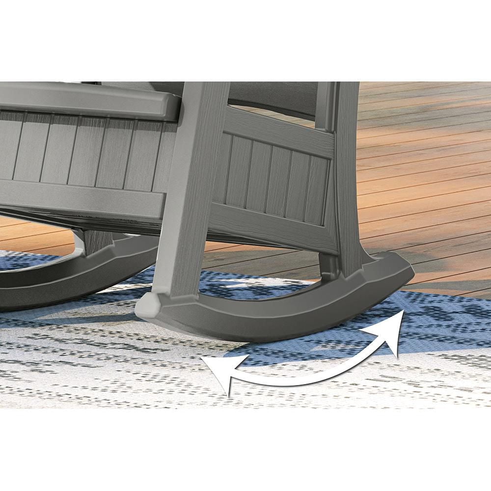 Suncast Chaise berçante d’extérieur avec rangement, résine multi-parois, gris colombe