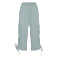 thumbnail image 4 of QATAINLAV Shorts Cargo pour Femmes Unis Décontractés Amples Athlétiques Joggers Pantalons Raccourcis Été Cordon Taille Élastique Bas Resserré Pantalons avec Poches Soldes Aujourd'hui Liquidation Bleu Clair m, 4 of 8