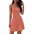 thumbnail image 1 of Women'S Summer Ditsy Floral Backless Back Tie Back Sleeveless Mini Dress Red XS, 1 of 7