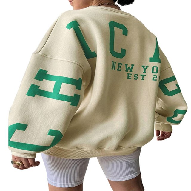 Women Loose Pullover Sweatshirts Letter Thickened Long Sleeve Tops