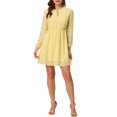 thumbnail image 2 of INSPIRE CHIC Robe pour Femme Dorure Étoile Col en V Manches Longues Robe de Soirée Évasée Ligne A TP Jaune Pâle, 2 of 7