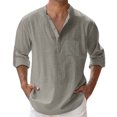 thumbnail image 1 of Kcodviy Mens Spring Summer Loose Large N Stand Solid Color Pocket Button Bodysuit Long Sleeve Pullover Shirt, 1 of 7