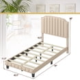 thumbnail image 3 of Gymax Twin Upholstered Bed Frame with linen fabric vertical lines Rivets headboard, 3 of 10