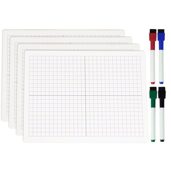 Inkdotpot Tableau Effaçable à Sec pour Enfants/élèves, Graphique et Tableau à Genoux Vierge, Tableau d'Écriture Double Face avec 4 Marqueurs pour la Maison/l'école (Ensemble de 4 Pcs)