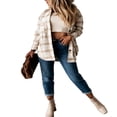 thumbnail image 3 of Women Plaid Shacket Button Down Shirt Long Sleeve Oversized Blouses Tops, 3 of 6