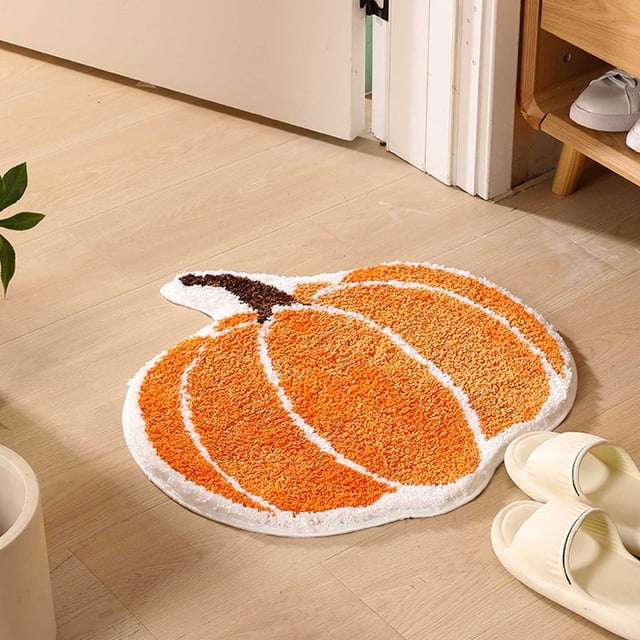 Jubipavy Pumpkin Bathroom Rugs Pumpkin Shaped Bath Mat Machines Washable Orange Bath Rugs Tub Living Bedroom Kitchen Decoration Area Rugs Gift