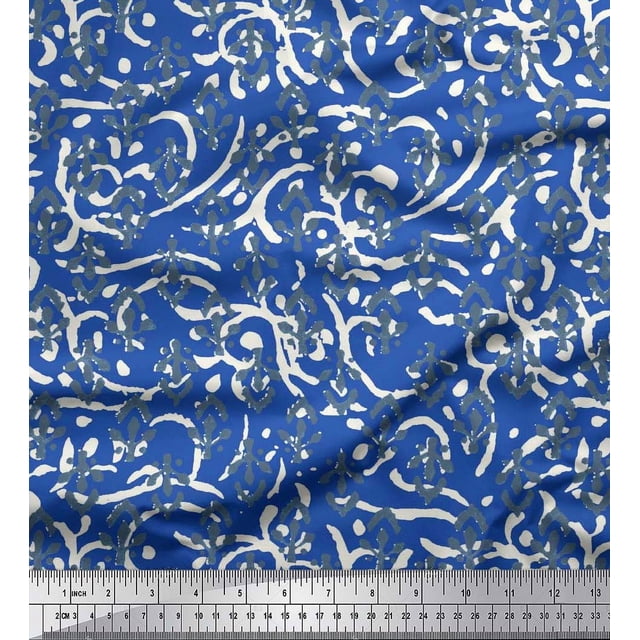 Soimoi Blue Silk Fabric Blocks Block Decor Fabric Printed Yard 44 Inch Wide