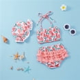 thumbnail image 4 of goowrom Baby Girls Swimsuit Set, Watermelon Print Split Bikini+Shorts+Hat, 4 of 8