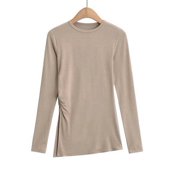 ZMFXJPE Womans Shirts Womens Trendy Tops 2025 Plain Long Sleeve Shirts Travel Clothes Henley Shirts for Women(Khaki,M)