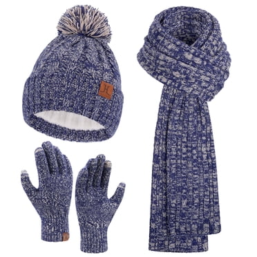 FZ FANTASTIC ZONE Womens Winter Warm Beanie Hat Touchscreen Gloves Long Scarf Set Ribbed Cable Knit with Fleece Lined Skull Pom Caps, Apricot