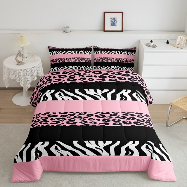 Erosebridal Literie Imprimé Léopard pour Adolescents Ensemble de Couette Simple, Couette Faune, Décor Rayé Géométrique, Réversible 2 Pcs