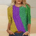 thumbnail image 2 of Penkiiy 2024 Chemise Manches 3/4 Mardi Gras Blouse Fantaisie pour Femmes Tunique à Imprimé Masque de Carnaval Fête à Thème Col Rond T-Shirt L Multicolore, 2 of 5