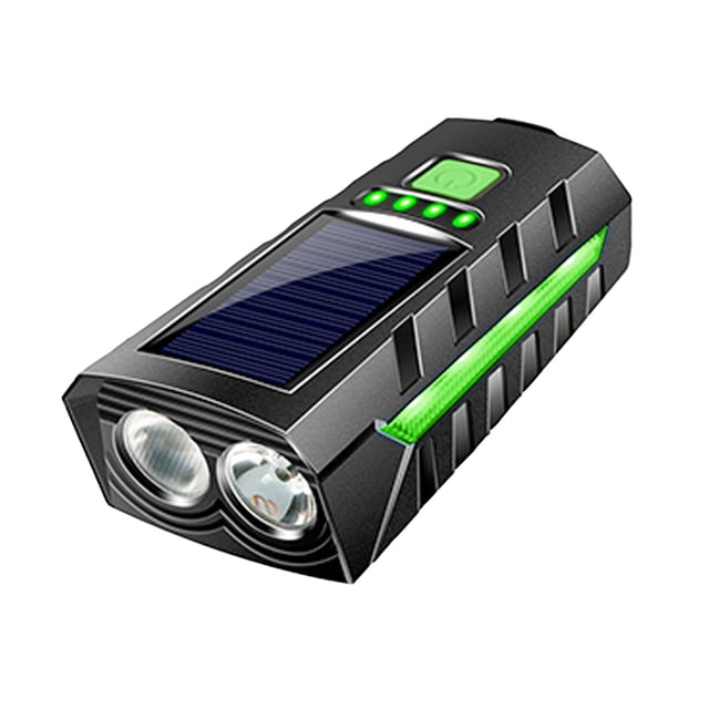 Solar/USB Bike Light Horn Combo Rechargeable Headlight 130dB Alarm Cycling Safety Equipment
