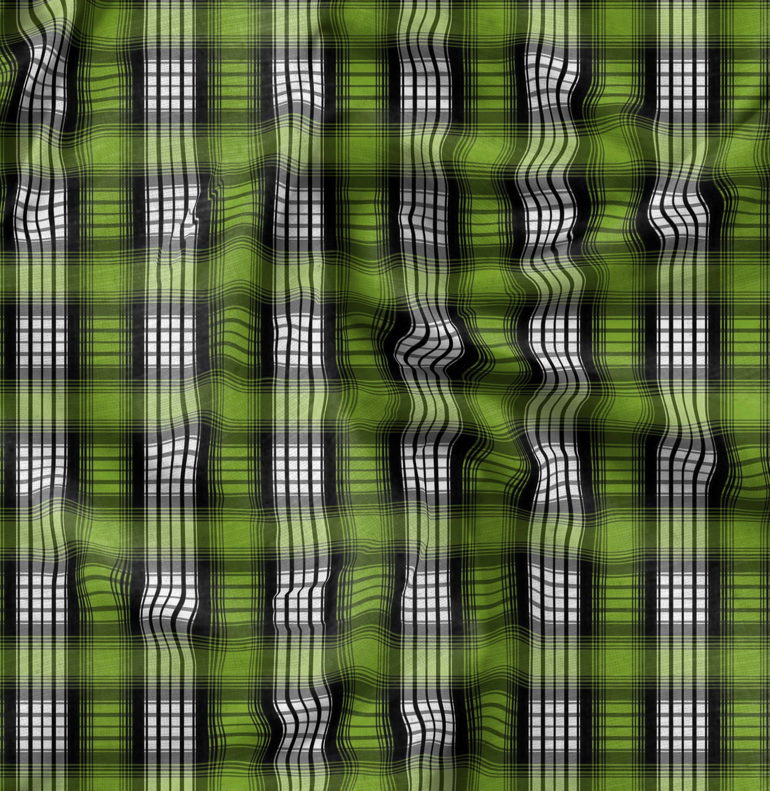 Soimoi Green Modal Satin Fabric Plaid Check Print Sewing Fabric Yard 42 Inch Wide