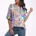 thumbnail image 4 of Pisexur Hauts pour Femmes Mode Décontractée Manches Courtes Col Rond T-Shirts Confortables Amples Imprimé Floral Blouses Printemps Été Hauts Élégants T-Shirts Imprimé Graphique Grande Taille Sorties S-5TG, 4 of 7