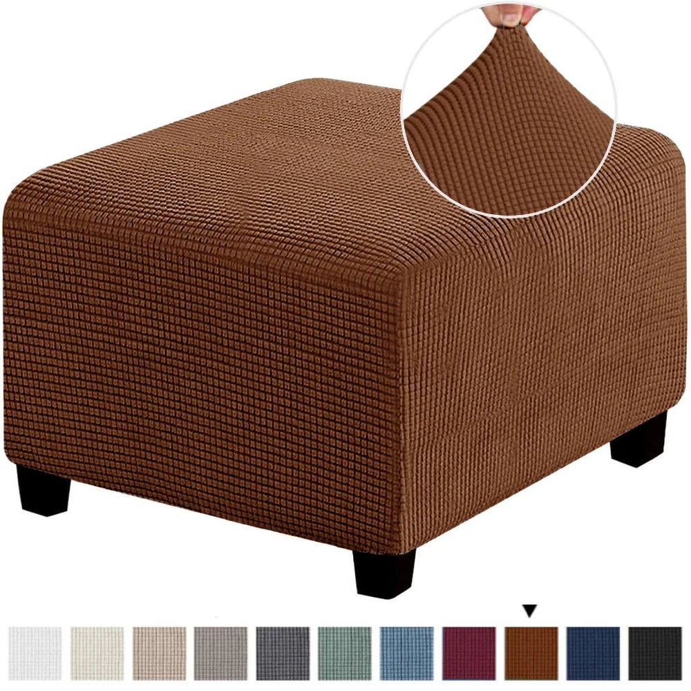 LNGOOR 3 Sizes Square Jacquard Durable Customized Stretch Footrest Ottoman Cover Folding Storage Stool Furniture Protector Slipcover (Light Grey S)