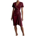 thumbnail image 2 of pstuiky Casual Dresses for Women, Women's Casual V-Neck Dress with Pleated Short Sleeves Elastic Waist Fold Dress for Women Summer Flowy Midi Dress for Daily Wear, Office, Beach, or Party, 2 of 6