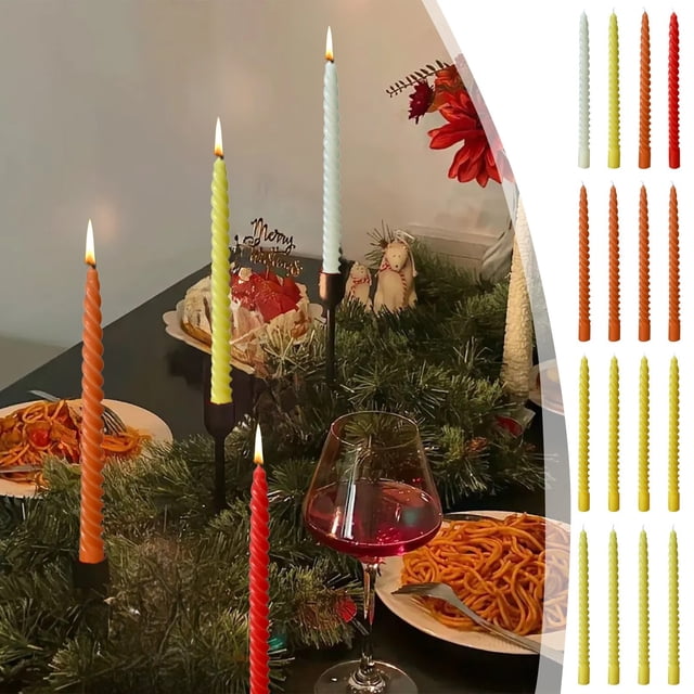 Bowayaoa 4 Pack Long Taper Candles, Unscented Dripless Wax Candlesticks for Wedding Party, Romantic Dinner Table Centerpiece Decoration, Yellow Orange Multicolor Set