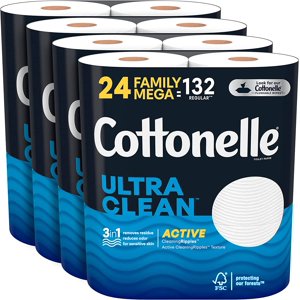 Cottonelle Ultra Clean Toilet Paper with Active Cleaningripples Texture, Strong Bath Tissue, 24 Family Mega Rolls (equals 132 Regular Rolls)