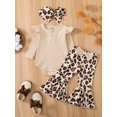 thumbnail image 2 of Faithtur Bébé Filles Combinaison d'Automne, Couleur Unie Nervuré Mouche Manches Col Rond Romper + Léopard/vache Pantalon Flare, 2 of 9