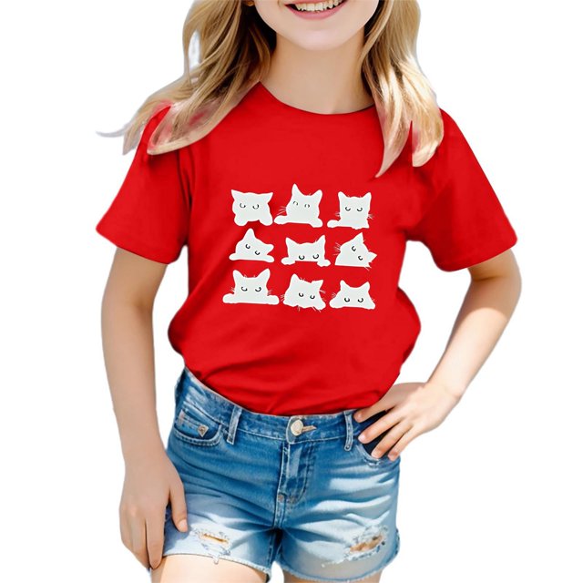 MIASHUI T-Shirts pour Filles à Col Rond à la Mode, Amples et Décontractés, à Manches Courtes, pour le Quotidien et les Activités