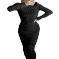 thumbnail image 1 of Robe Longue pour Femmes Manches Longues Crochet Uni Col Bateau Ajouré, 1 of 4