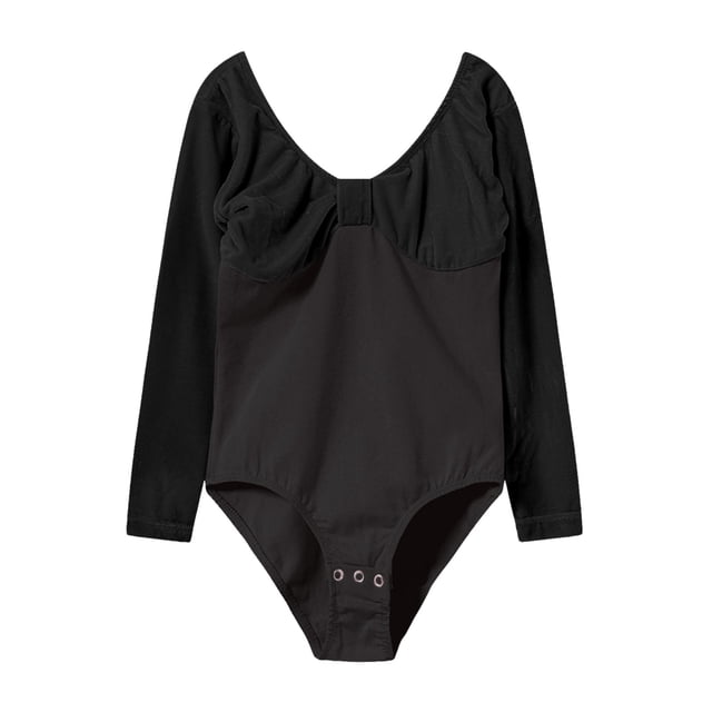 Justaucorps de Ballet pour Filles Robe de Danse à Manches Longues Robe d'Entraînement Patchwork Vêtements de Balle pour Adolescentes Noir 5-6 Ans