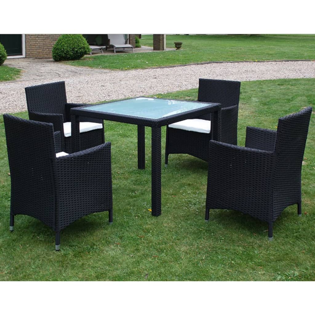 vidaXL Ensemble de Salle à Manger d'Extérieur 5 Pcs avec Coussins en Rotin Poly Noir