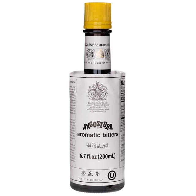 Angostura Bouteille de 6,7 fl oz d'Amertumes Aromatiques avec Étiquette Surdimensionnée Distincte et Bouchon Jaune, Contenant 44,7 % d'Alcool. Parfait pour la Mixologie, Rehaussant les cocktails de Saveurs Herbacées et Épicées Qui Rapprochent de la Cannelle, de la Cardamome, de l'Anis et du Clou de Girofle.