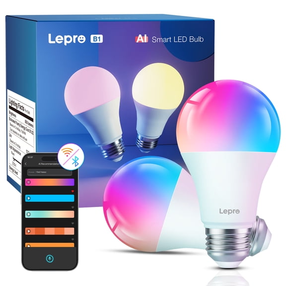 Lepro Ampoules Intelligentes AI - Reconnaissance de l'Humeur AI, Synchronisation Musicale, Milliers de Scènes Dynamiques, Ampoules RVB à Changement de Couleur Wi-Fi et Bluetooth, Commande Vocale Intégrée via l'App Lepro