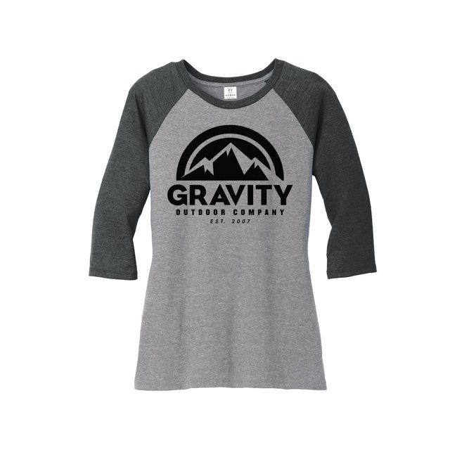 Gravity Outdoor Co. Chemise Raglan à Manches 3/4 pour Femmes - Logo Noir - Noir/gris - m
