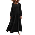 thumbnail image 2 of Long Sleeve Dress Women Womens Solid Color Loose Long Sleeve Long Dress Round Neck Asymmetric Layered Beach Long Dress Womens Long Sleeve Dress Cold Shoulder Dress for Women, 2 of 6