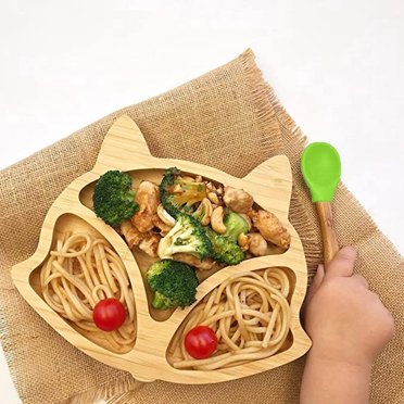 Kitchen Decor and Supplies Baby Toddler Bamboo Sheep Plate Silicone Suction Feeding Bowl Suction Spoon Set