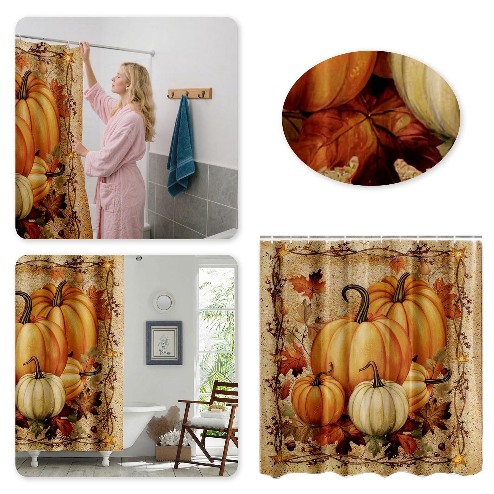 Fall Shower Curtains For Bathroom Autumn Pumpkin Farmhouse Thanksgiving Halloween Fabric Shower Curtain With Hooks Dark Out Curtains for Living Room Shower Curtain Liner with Linen Shower Curtain