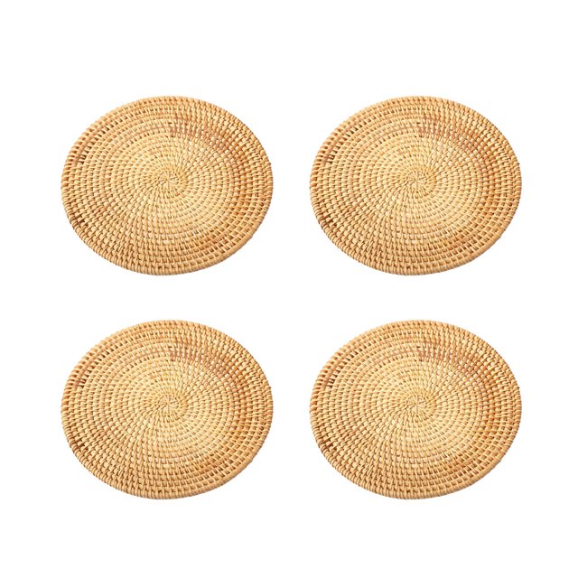 Binwennn Plate Mats for Dining Table 4 Pcs Rattan Trivets For Hot Dishes Insulated Hot Pads Durable Pot Holder For Table Heat Mats For Kitchen