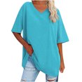 thumbnail image 1 of Plebaso T-Shirts Surdimensionnés pour Femmes à Col en V à Manches Mi-Longues T-Shirts Décontractés Unis Confort Hauts Amples pour Femmes, 1 of 6